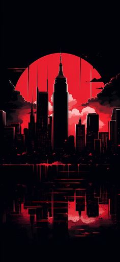 Vibrant red aesthetic image of the New York City skyline. Dark City Skyline, New York Red Aesthetic, Red City Aesthetic Wallpaper, Black Red Wallpaper Iphone, Aesthetic Male Wallpaper, Fiery Wallpaper, Red City Background, Red City Wallpaper, New York City Aesthetic Wallpaper