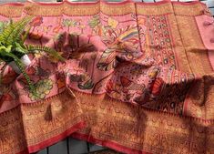 Kalamkari Saree/Fall And Saree Edges Are Done/Ready to where /Soft Silk Floral Digital Print/Big Border/Multi Dork Pink Color/Indian Saree  Style, Kalamkari Digital Print Soft Silk Light Weight Party where Dally where Occasion,  DETAILS:  Blouse Piece: One Saree and One blouse Pice/ Fall:  DONE, Stitched Already  Edges:  DONE, Saree Edges Stitched Already Material Soft Silk Kalamkari Design,11 (inch Gold Border  Saree weight: 1lb (500 g)  Meters ; Saree Dimensions: 208 inches (5.283meters) long. Blouse Piece Dimensions:  by 44 inches Long wide 25 ( meters).  Saree color: Dork Pink/ Mutti Colar All over Saree  Pallu color: Dork Pink /Brit Pink Border color: Red Pink  Blouse piece color: Pink Red  Flower Print  PRODUCT CARE: - Dry-clean or hand-wash. Do not machine-wash. Recommend spot-testi Pink Kalamkari Traditional Wear For Navratri, Bohemian Pink Sets With Traditional Patterns, Pink Chanderi Traditional Wear With Kalamkari Print, Pink Tussar Silk Sets For Festivals, Pink Kalamkari Print Blouse Piece For Diwali, Pink Kalamkari Blouse Piece For Diwali, Pink Kalamkari Print Dupatta For Navratri, Pink Kalamkari Print Dupatta For Wedding, Pink Art Silk Dupatta With Kalamkari Print