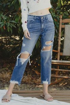 GARDEN JOY HIGH RISE DISTRESSED STRAIGHT LEG DENIM#color_denim You're My Favorite, Straight Leg Denim, Ripped Jean, You've Been, Say Hello, Levi Jeans, Mom Jeans, Straight Leg, High Rise