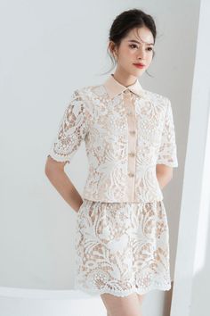 Wendy Straight Wavy Lace Mini Skirt | MEAN BLVD Elegant Short Sleeve Lace Top For Spring, Elegant Lace Top For Workwear, Elegant Short Sleeve Scalloped Lace Top, Elegant Fitted Short Sleeve Lace Top, Elegant Fitted Lace Top With Short Sleeves, Elegant Crochet Lace For Summer, Elegant White Lace Top With Short Sleeves, Elegant Lace Top With Scalloped Lace, Elegant White Short Sleeve Lace Top