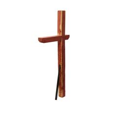 a wooden cross with two black sticks sticking out of it's sides on a white background