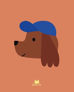 a brown dog with a blue hat on its head