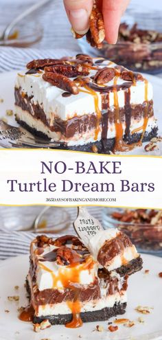 no - bake turtle dream bars on a white plate