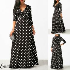 Brand Name: HnewlySleeve Style: RegularPattern Type: DOTSilhouette: Ball GownNeckline: V-NeckDecoration: NONEStyle: CasualDresses Length: Floor-LengthMaterial: PolyesterOrigin: Mainland ChinaWaistline: empireSleeve Length(cm): FullSeason: SummerModel Number: Women DressGender: WOMEN[22y 11m 30d] Long Dress Beach, Trendy Summer Fits, Polka Dot Maxi Dress, Patchwork Crop Top, Polka Dot Maxi Dresses, Long Beach Dress, Solid Color Pants, Maxi Dress Cocktail, High Waisted Shorts Denim