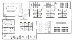 an office floor plan with several tables and chairs