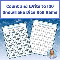 a snowflake dice roll game with the words count and write to 100