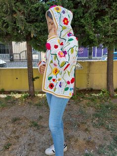 Festival Coats, Boho Coat, Granny Square Sweater, Patchwork Cardigan, Crochet Jacket, Cardigans For Women, Granny Square, Jackets For Women, Festival