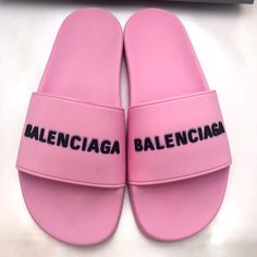 Authentic! Raised Logo Lends A Pop Of Dimension To These Ultra-Comfortable Slides. Polyvinyl Chloride Upper Open Toe Slip-On Style Molded Footbed Polyvinyl Chloride Lining Waterproof Rubber Sole Dust Bag Included Made In Italy Designer Pink Slides For Spring, Spring Luxury Pink Slides, Trendy Pink Flat Slides, Balenciaga Purse, Balenciaga Style, Pink Slides, Black Balenciaga, Balenciaga Women, Balenciaga Logo