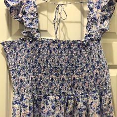 100% Lawn Cotton Calf Length Floral Pattern Blues & Pink Ruffled Shoulder Straps Gathered Smock Bodice With Small Ruffled Trim & Hemline Tiered Skirt Nwt Excellent Condition Blue Sleeveless Vacation Nightgown, Sleeveless Blue Nightgown For Vacation, Blue Spring Vacation Nightgown, Ruffled Sleepwear For Vacation, Casual Blue Nightgown For Spring, Casual Pink Nightgown For Vacation, Floral Print Nightgown For Spring Vacation, Spring Vacation Nightgown With Floral Print, Spring Loungewear Dress With Smocked Bodice