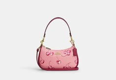 Teri Shoulder Bag With Cherry Print | COACH OUTLET Coach Fruit Collection, Coach Fruit Bag, Cute Designer Bags, Cherry Coach Bag, Coach Cherry Bag, Cute Coach Bags, Coach Purse Aesthetic, Cute Bags And Purses, Cherry Purse