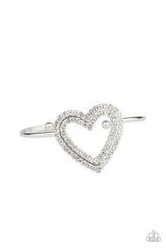 Two rows of glittery white rhinestones stack into a sparkling heart atop a dainty silver cuff for a charming look. Sold as one individual bracelet. Get The Complete Look! Necklace: "Pull Some HEART-Strings - White" (Sold Separately) P9RE-WTXX-362SS Bracelet Heart, White Bracelets, Paparazzi Accessories, Rhinestone Heart, White Rhinestone, Red Rhinestone, Rhinestone Bracelet, Paparazzi Jewelry, Gems Jewelry