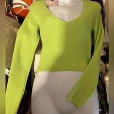 Neon Green Women’s Brand New With Tags M Fits True To Size V Neck Plunge Sexy Top Sweater Long Sleeve Ribbed Polyester I Have A Similar Top Listed In Pink If You Would Like To Bundle Offers Welcome, Most Accepted Green Ribbed V-neck Crop Top, Green Long Sleeve Crop Top For Night Out, Stretch Ribbed Crop Top For Party, Party Ribbed Stretch Crop Top, Party Stretch Ribbed Crop Top, Ribbed Cropped Party Tops, Cropped Ribbed Party Top, Green Ribbed Fitted Crop Top, Green V-neck Crop Top For Fall