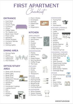 the first apartment checklist is shown in purple