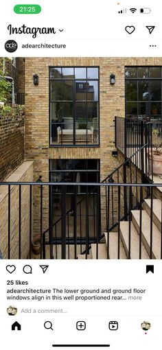 the instagram page on instagram com shows an image of a brick building with black railings