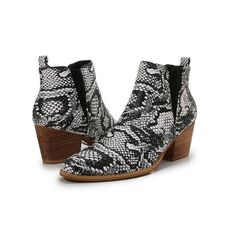 Boots Outside material: PU for solid and snake print, short hair suede doe cow print Heel material : Wooden Size: 9.  Color: White.  Gender: female.  Age Group: adult. Trendy Snake Print Boots For Spring, Trendy Snake Print Ankle Boots, Leather Boots With Snake Print For Spring, Casual High Heel Snake Print Boots, Casual Snake Print Boots Medium Width, Trendy Snake Print Boots With Round Toe, Trendy Ankle-high Snake Print Boots, Casual Snake Print Boots With Round Toe, Casual Ankle-high Snake Print Boots