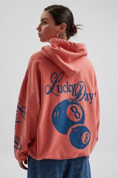 Lucky Day Graphic Overdyed Hoodie Sweatshirt | Urban Outfitters Oversized Graphic Hoodie, Shirt Outfit Ideas, Sweatshirt Oversized, Trendy Hoodies, 8 Ball, Lucky Day, Cute Sweatshirts, Cool Hoodies