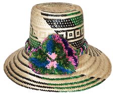 Colette Handmade Wayuu Hat - a perfect gift for her Artisan Multicolor Panama Hat With Short Brim, Handwoven Artisan Panama Hat With Flat Brim, Handwoven Multicolor Straw Hat With Curved Brim, Multicolor Handwoven Straw Hat With Curved Brim, Multicolor Handwoven Sun Hat With Curved Brim, Traditional Toquilla Straw Panama Hat With Flat Brim, Natural Palm Leaf Sun Hat For Festival, Adjustable Handwoven Panama Hat In Palm Leaf, Adjustable Handwoven Panama Hat From Palm Leaf