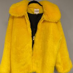 Brand-New With Tags Capella Jacket By I.Am.Gia Bright Yellow Oversized Faux Fur Poly Blend - Side Hidden Pockets - Zipper Front Hand Wash Only - Hang Dry Size: Small Oversized Spring Fur Coat With Faux Fur Trim, Oversized Faux Fur Trim Coat For Spring, Chic Yellow Oversized Outerwear, Chic Oversized Yellow Outerwear, Pink Raincoat, Faux Fur Fashion, Faux Jacket, Black Jean Jacket, Denim Jacket Outfit