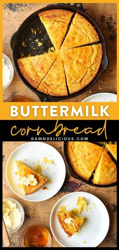 A classic Thanksgiving side! It's a cast iron skillet with the best kind of southern cornbread. Moist, fluffy, and slightly sweet, this Buttermilk Cornbread is amazing. Make this bread recipe for this year's Thanksgiving dinner! Best Cornbread Recipe, Cornbread Recipe Sweet, Cornbread Recipes, Moist Cornbread, Buttermilk Cornbread, Skillet Cornbread, Southern Cornbread, Easter Menu, Homemade Cornbread