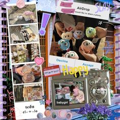 a collage of pictures with stuffed animals and words that say happy on the front