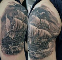 a man's arm with a ship on it