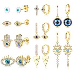 PRICES MAY VARY. 🧿9 Pairs Evil Eye Earring Set: These multipacks of earrings for women include 4 pairs of evil eye stud earrings and 5 pairs of evil eye hoop earrings. It combines the current popular stud earrings, huggie hoop earrings and dangle hoop earrings, which are simple, exquisite, classic and not easy to be outdated. It is great for worn separately or combined with other earrings to create a sense of hierarchy and add fashion temperament. 🧿Meaningful Design: The evil eye represents lu Hoop Earring Set, Hoop Dangle Earrings, Dangle Hoop Earrings, Evil Eye Earrings, Heart Dangle Earrings, Hoop Earring Sets, Gold Eyes, Bad Luck, Eye Earrings