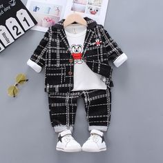 3-piece Plaid Coat & Sweatshirt & Plaid Pants for Children Boy - PrettyKid Cotton Long Sleeve Sets For Fall, Long Sleeve Cotton Sets For Fall, Black Long Sleeve Sets For Fall, Black Long Sleeve Winter Sets, Fitted Cotton Pant Set With Long Sleeves, Black Cotton Sets For Spring, Fitted Long Sleeve Cotton Pant Set, Winter Cotton Sets With Long Sleeves, Black Long Sleeve Pant Set For Spring