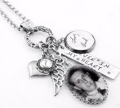 memorial_personalized_photo_picture_memory_necklace Heartbeat Jewelry, Led Resin, Memory Jewelry, Wings Jewelry, Memory Gifts, Stamping Jewelry, Prayer Garden, Hammered Silver Jewelry, Necklace Photo