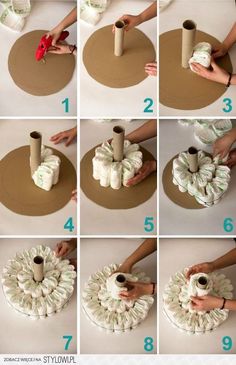 how to make a ruffle cake with rolled up paper rolls and candles on top