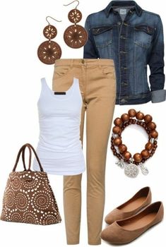 Beige Hose, Jean Jacket Outfits, Tan Pants, Stylish Jeans, Jeans Jacket, Brown Pants, 가을 패션, Outfits Casual