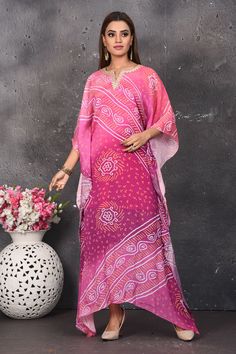 Buy stunning ombre pink bandhej kaftaan dress online in USA. Be party ready with exclusive designer wear outfits. Indian designer suits, Anarkali dresses, palazzo suits, sharara suits from Pure Elegance Indian fashion store in USA.-full view Pink Bollywood Kaftan With Dupatta, Bollywood Style Pink Saree Kaftan, Pink Floor-length Kaftan For Festive Occasions, Pink Floor-length Festive Kaftan, Festive Pink Floor-length Kaftan, Pink Bollywood Kaftan For Festive Occasions, Pink Bollywood Festive Kaftan, Pink Anarkali Kaftan For Festive Occasions, Pink Bollywood Kaftan With Dabka