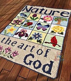 a cross stitch rug with the words nature on it