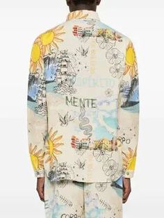 AMIR SLAMA Graphic-print Button-up Shirt - Multicolour | Editorialist Light Beige, Graphic Prints, Button Up Shirts, Top Brands, Button Up, Long Sleeves, Luxury Fashion, Collar, Long Sleeve