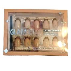 Glamnetic Press On Nails Starlight Short Round Glossy New In Box Never Opened Vegan, Cruelty Free 30 Nails, Glue Included Gold Tips 30 Nails, Short Press On Nails, Gold Tips, Pedicure Nail Art, Gold Cream, Box Signs, Pedicure Nails, Cream And Gold, Manicure And Pedicure