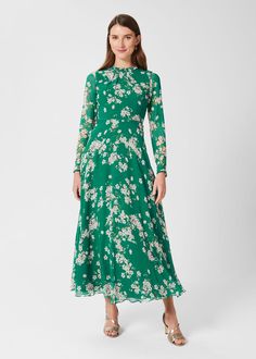 Silk Dress Midi, Floral Silk Dress, Midi Dress Green, Hobbs London, Silk Floral Dress, Silk Print Dress, Silk Midi Dress, Green Midi Dress, Dress Shapes