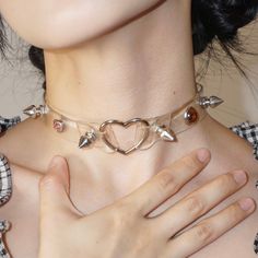 Alloy Trendy Party Choker With Heart Pendant, Trendy Heart Charm Choker For Party, Trendy Party Choker With Heart Charm, Punk Style Heart Necklace For Valentine's Day, Trendy Party Heart Choker Necklace, Punk Heart Necklace As A Gift, Trendy Heart Shaped Metal Choker, Trendy Heart-shaped Metal Choker, Trendy Adjustable Heart Necklace For Party