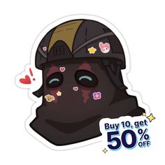 a sticker with the words buy 10 get 50 % off on it's face