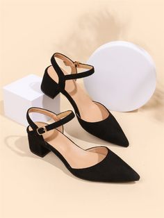 Negro Elegante Collar   Liso Tira Tobillera Embellished Black Shoes Bridesmaid, Formal Heels For Women, Formal Women Shoes, Black Business Shoes, Comfy Dress Shoes, Comfortable Work Heels, Formal Shoes Women, Interview Shoes, Womens Black Dress Shoes