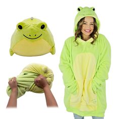 Hop into unparalleled coziness with the Frog Snugible by Plushible - the ribbeting companion for year-round comfort! This one-of-a-kind froggy blanket hoodie effortlessly transforms into a plush pillow, delivering leaps and bounds of snuggly goodness. Crafted with thoughtful design, the Frog Snugible fits a variety of sizes, ensuring a snug and cozy experience for all. Ultra-Soft Plush Fabric 2-in-1 Transforming Plush Pillow and Blanket Hoodie Lightweight and Comfortable Oversized Hoodie One Size Fits Most Machine Washable Whether you're treating yourself or hopping around for a unique gift, this frog-tastic Snugible guarantees smiles and warm hugs galore. And here's the best part - it's machine washable! Just toss it in the washing machine to keep it fresh and clean, allowing you to enjoy Froggy Blanket, Hoodie Pillow, Comfy Blankets, Oversized Blanket, Blanket Hoodie, Hoodie Blanket, Plush Fabric, Wearable Blanket, Warm Hug