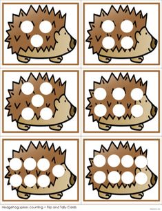 the hedgehogs are cut out and placed in squares to make them look like they're smiling