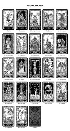 the major tarot cards are shown in black and white