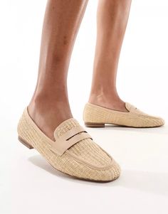 ASOS DESIGN Maddox raffia slim loafers in natural | ASOS Spring Slip-on Loafers With Woven Sole, Beige Slip-on Loafers For Spring, Beige Loafers With Woven Sole For Spring, Spring Beige Slip-on Loafers, Spring Loafers With Textured Footbed And Round Toe, Beige Textured Sole Flat Moccasins, Spring Flat Loafers With Woven Sole, Spring Beige Loafers With Woven Sole, Beige Slip-on Moccasins For Summer