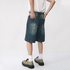 Casual Shorts Men, Mens Denim Shorts, Summer Shorts Denim, Streetwear Hip Hop, Short Men Fashion, Y2k Shorts, Jean Large, Baggy Shorts, Retro Shorts