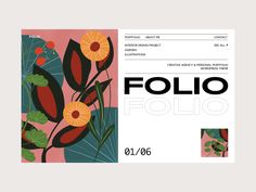 the front and back cover of folio, with flowers in red, yellow and green