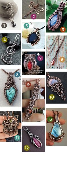 the instructions for how to make wire wrapped pendants with glass cabochons and beads