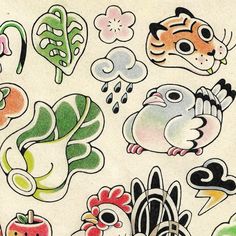 an image of many different animal designs on paper