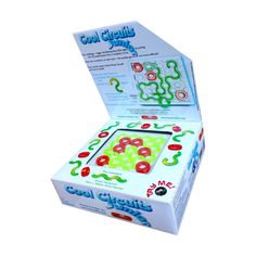 the box is open to show its contents and features an image of a colorful game