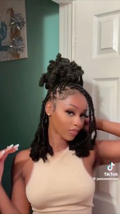 #blackgirlhair #softlocs #style #locs #blackgirlshairstyles #prettyprivilege Invisible Locs In Ponytail, Short Locs Hairstyles Weave, Short Locs Extension Hairstyles, Short Faux Loc Styles For Women, Softlocs Hairstyle Styles, Butterfly Locs Short Styles, Low Ponytail With Locs, Locs Hairstyles For Birthday, Loc Styles For Homecoming