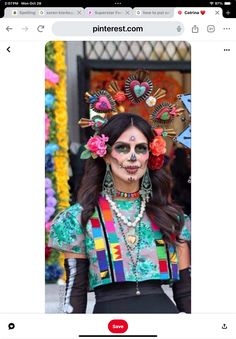 a woman with face paint and flowers on her head is seen in an instagram