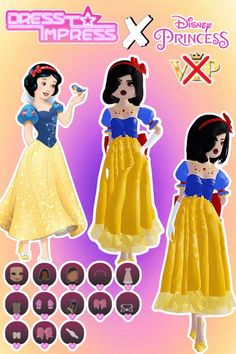 snow princess paper dolls are shown in different poses and sizes, with the same outfit